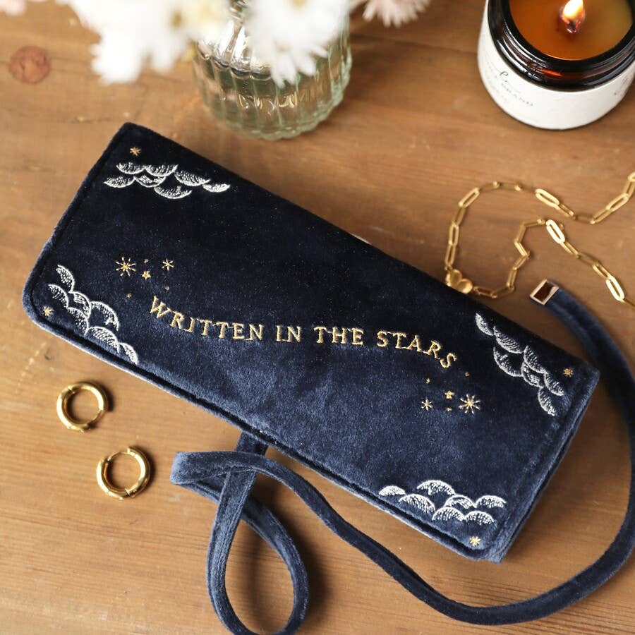 Navy Celestial Velvet Jewelry Travel Roll