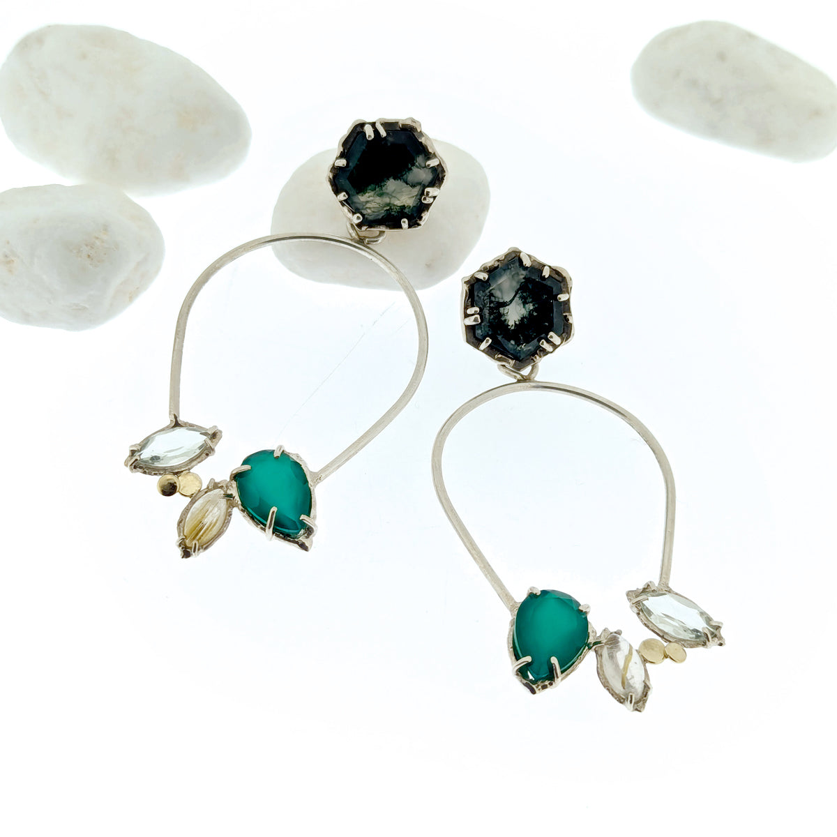 Carmen - Moss Agate Party Blend Cluster Convertible Earrings