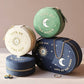 Sun and Moon Embroidered Oval Jewelry Case in Navy