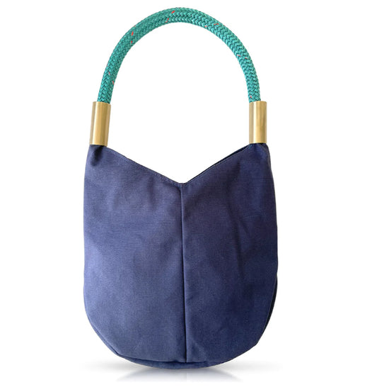 Deep Sea Blue Canvas V Bag - Large